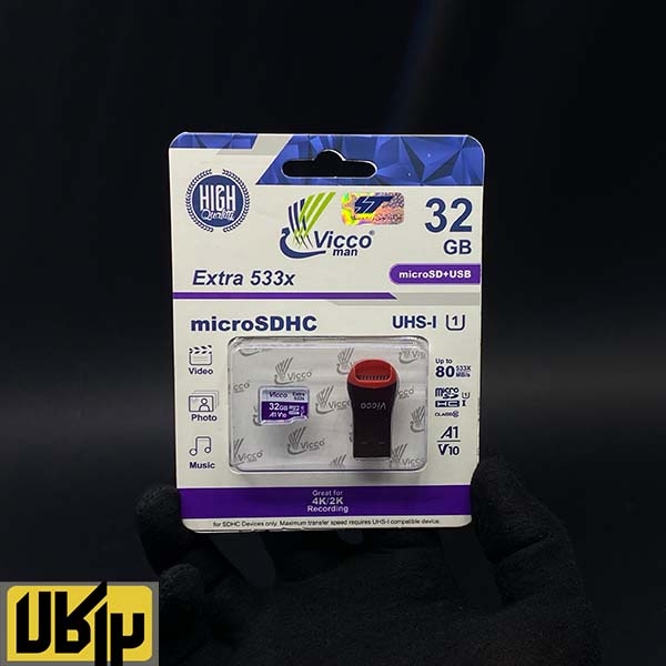 تصویر  کارت حافظه microSDHC ویکو من مدل Extra 533X کلاس 10 استاندارد UHS-I U1 سرعت 80MBps ظرفیت ۳۲ گیگابایت همراه با کارت خوان usb