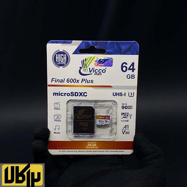 تصویر  کارت حافظه microSDXC ویکومن مدل 600x plus کلاس 10 استاندارد UHS-I U3 سرعت 90MBs ظرفیت 64 گیگابایت به همراه آداپتور SD