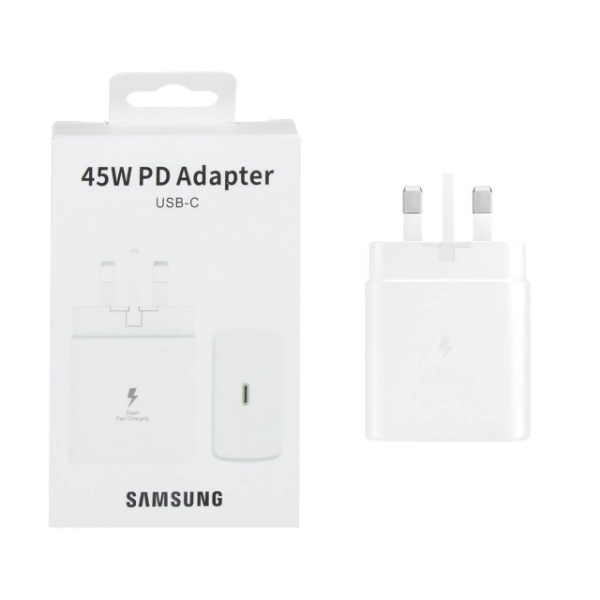 تصویر  شارژر دیواری سه پین 45W فست و PD تک پورت SAMSUNG Type-C سفید