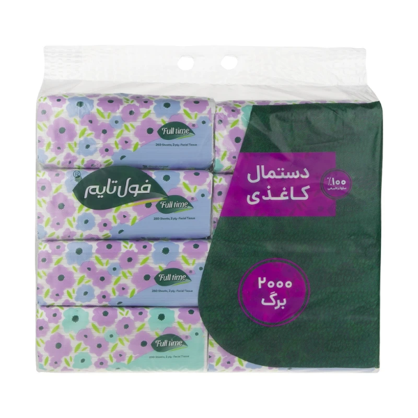 تصویر  دستمال کاغذی فول تایم مدل دولایه 250 برگ بسته 8 عددی