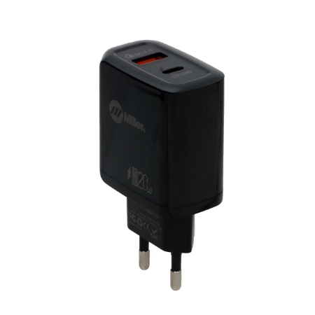 تصویر  شارژر دیواری سوپر فست و PD دو پورت Miller مدل M-72 38W به همراه کابل شارژ Type-C - مشکی